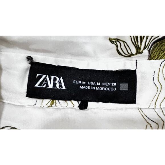 Zara Off White Floral Satin Long Sleeve Button Down Blouse - Picture 7 of 8